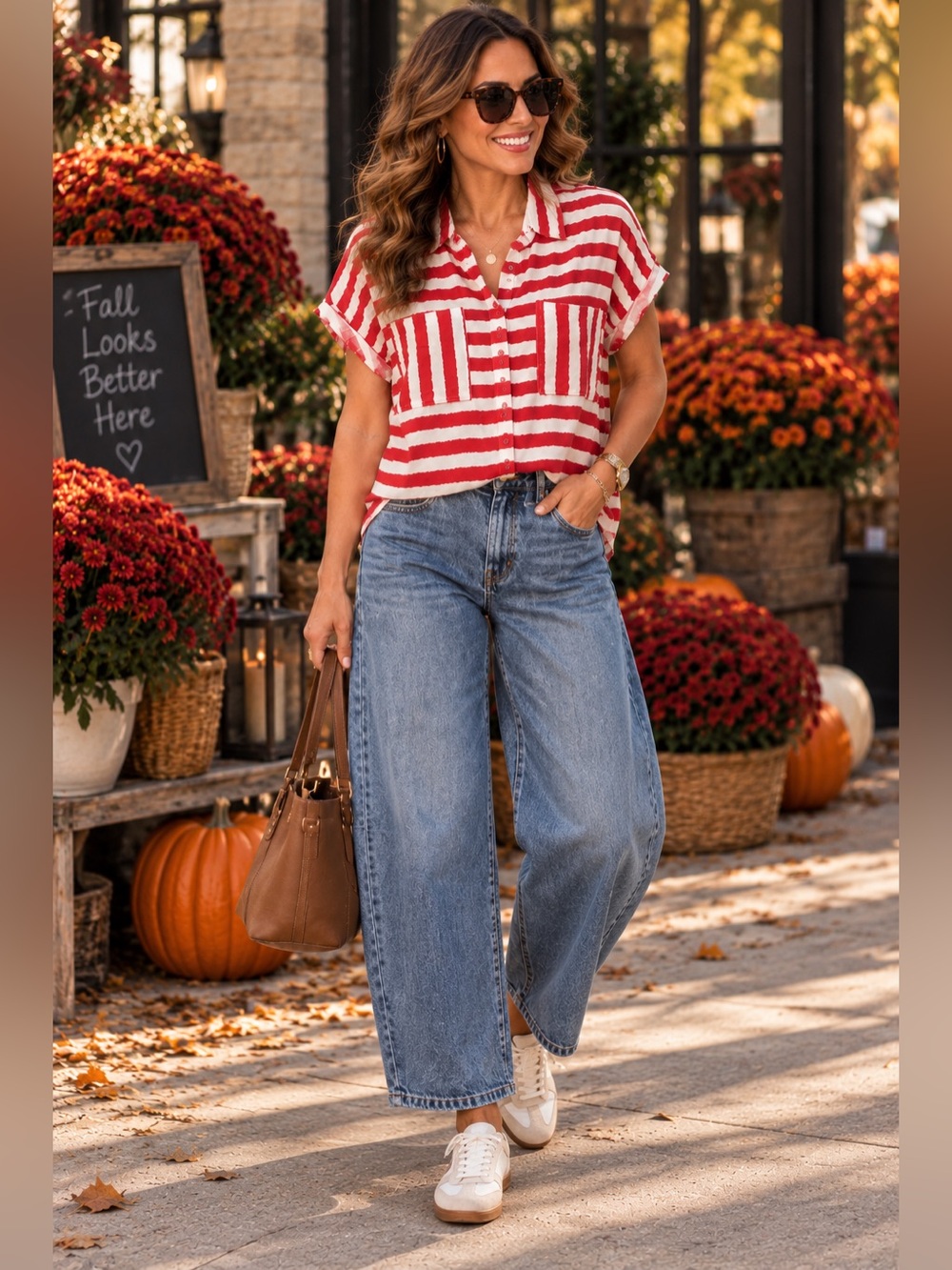 Striped Red Button-Front Crop Shirt - Women M **2 for 20**